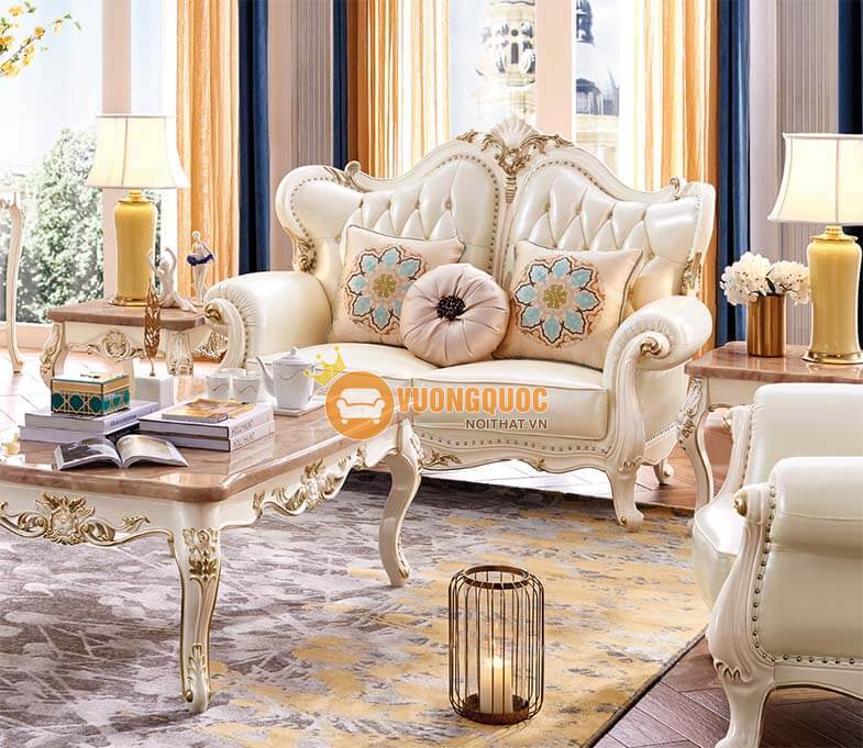 Bộ sofa phòng khách tân cổ điển trắng ngọc trai HVV9910-4